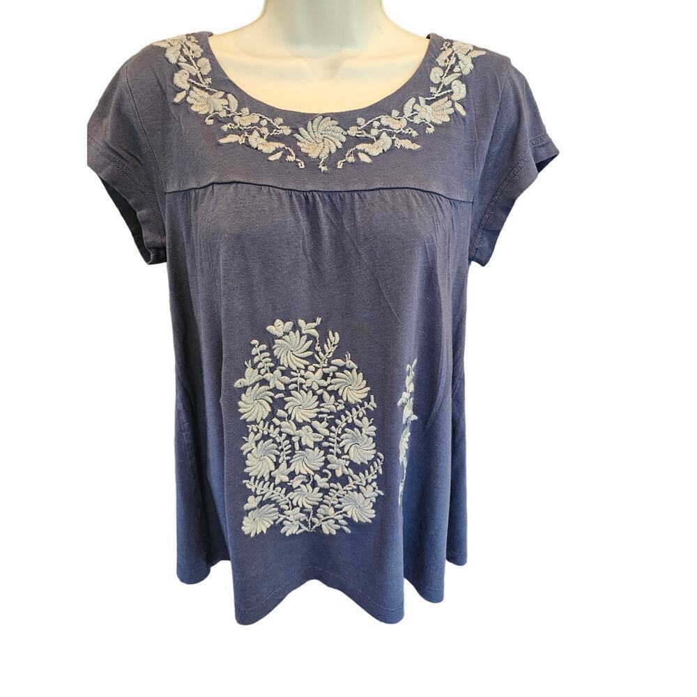Garnet hill size small embroidered collar boho minimalist short sleeve blouse *